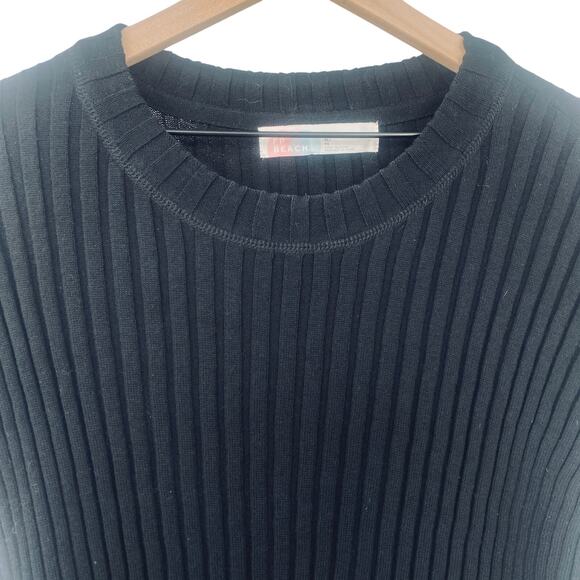 Free People Beach Layton Sweater Pullover Cropped Cotton Rib Knit Scoop Black XL - Picture 5 of 10